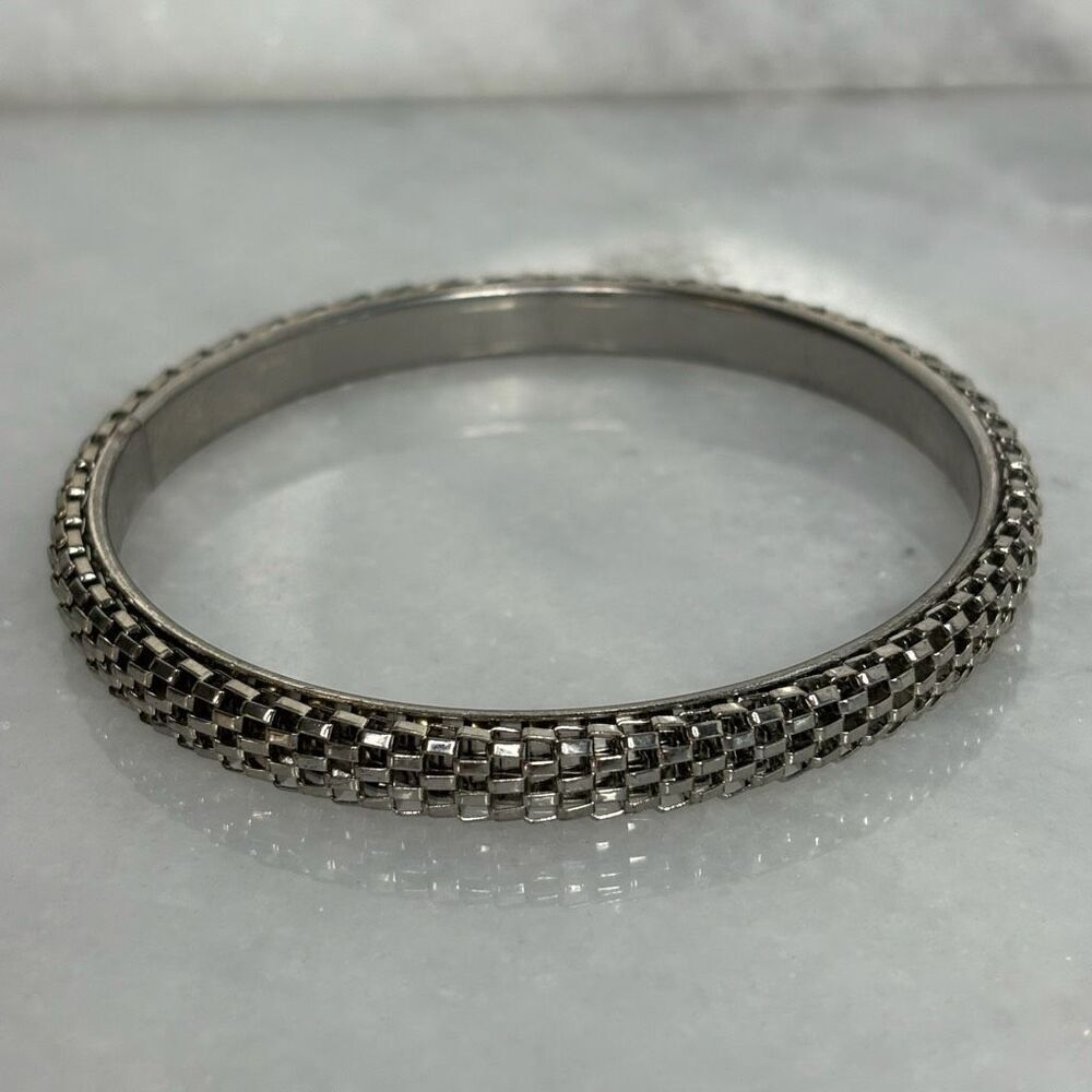 Zara Woven Metal Art Deco Style Snake Mesh Bangle Bracelet Silver-tone OS